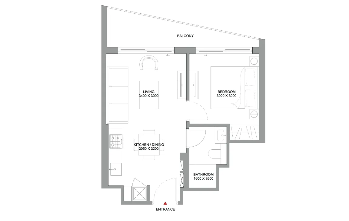 1 BR Floor Plan A
